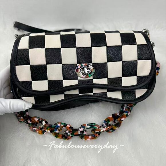 Coach Coachtopia Checkerboard Upcrafted Leather Wavy Dinky Crossbody Bag CL769 - Picture 2 of 9